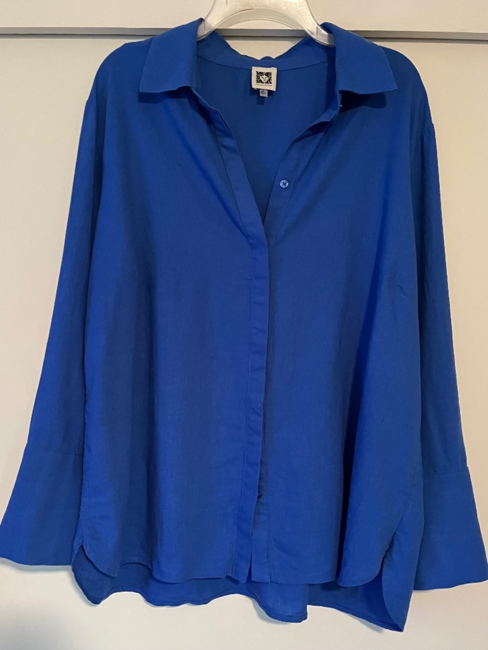 Anne Klein Royal Blue Button Front Blouse 2X Lightweight Career Top